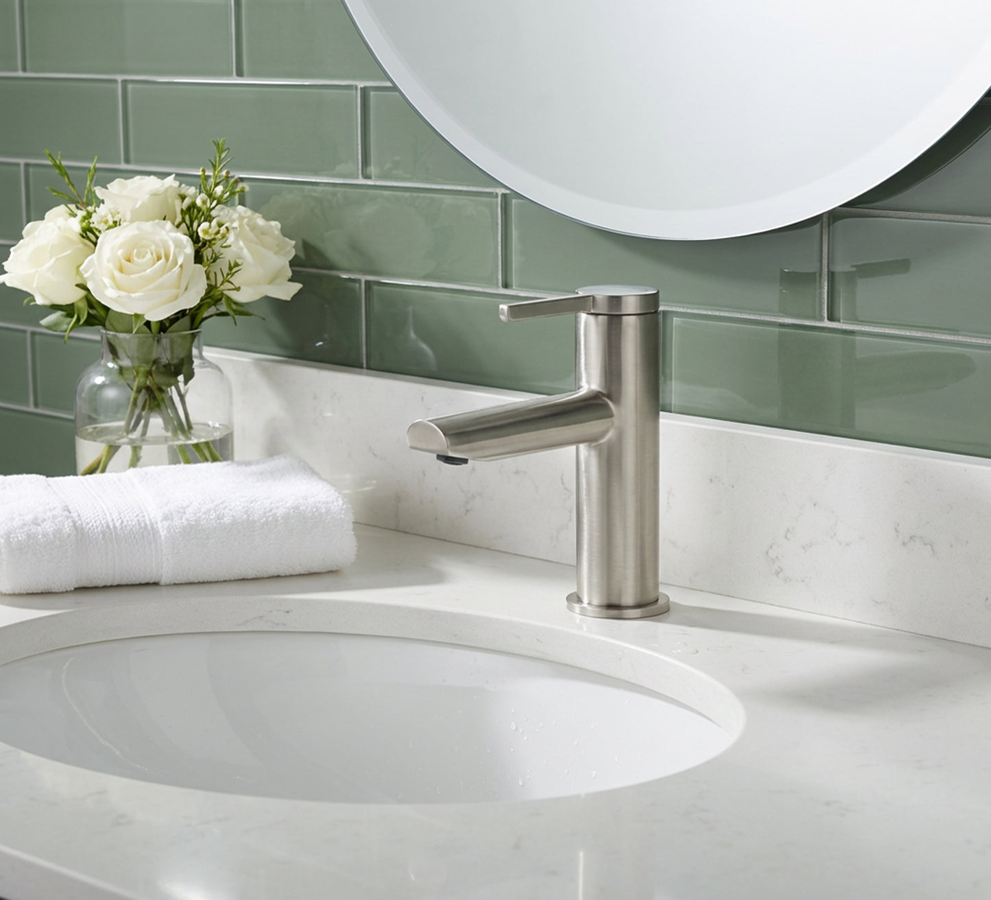 Bathroom sink with a single control modern faucet